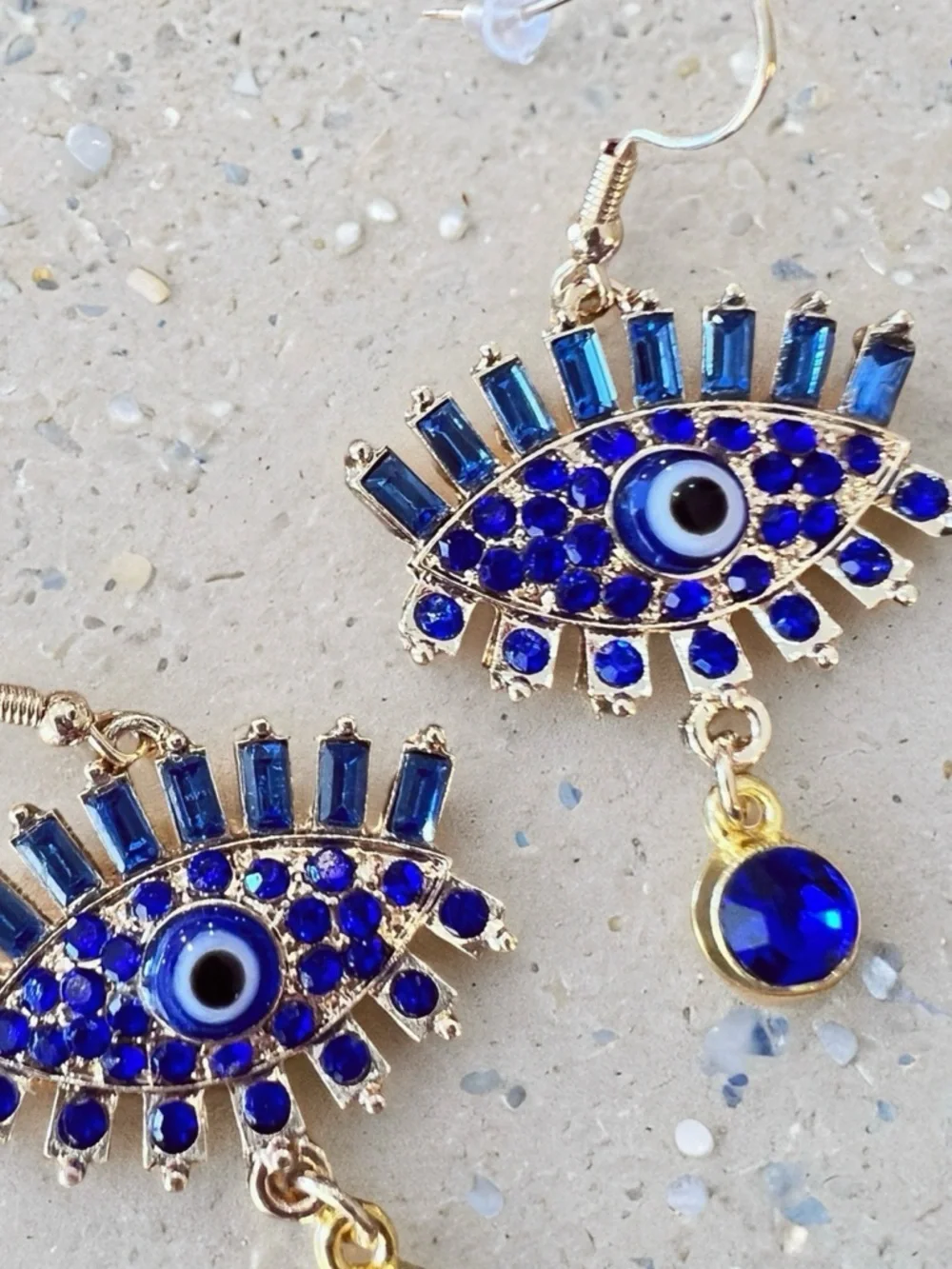 Gold-Tone Evil Eye Drop Earrings with Royal Blue Crystals - Women Jewelry